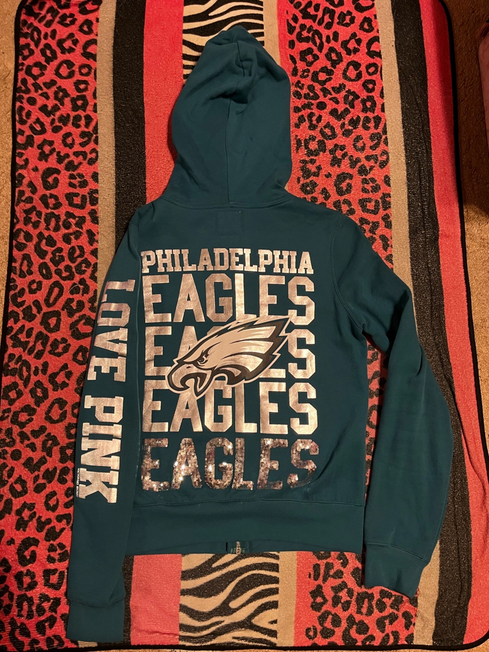 Vintage PINK Victoria's Secret Philadelphia Eagles sequins BLING zip up jacket